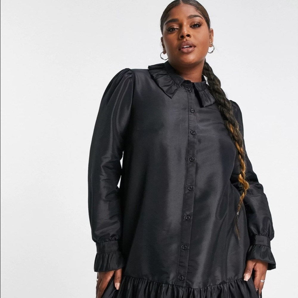 ASOS Design Ruffle Neck Collar Dress - Picture 2 of 10